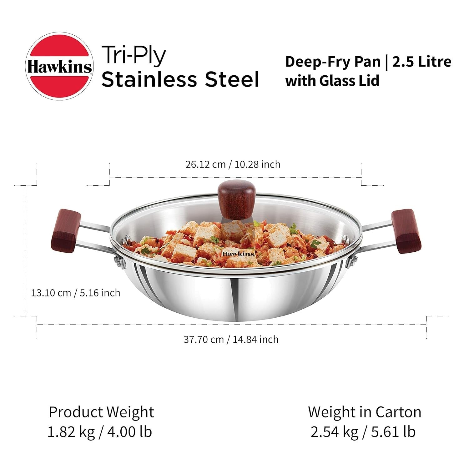 Hawkins Futura Stainless Steel Deep Fry Pan with Steel Lid, 2.5 Litre Capactiy